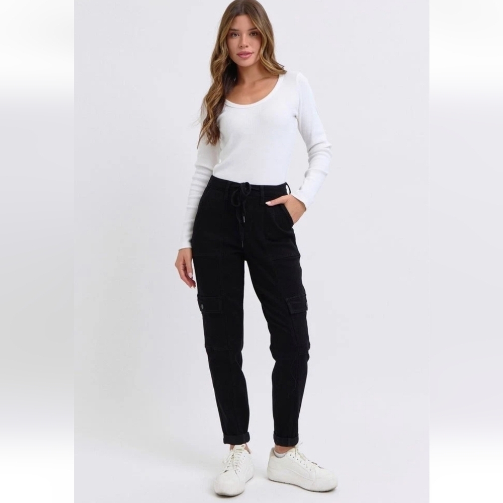 Judy Blue Plus Women’s High Waist Jogger Jeans Cuffed Hem Size 18W Black JB88700